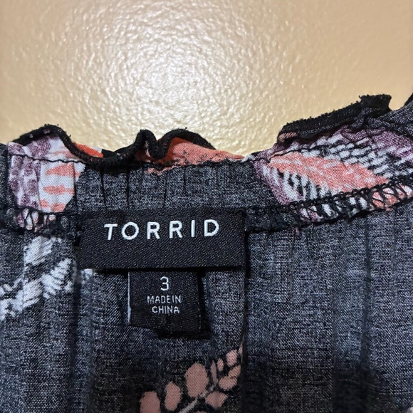 Torrid Challis Peasant MIDI Dress Women 3X Black Leaf Print Tie Waist - Picture 9 of 12